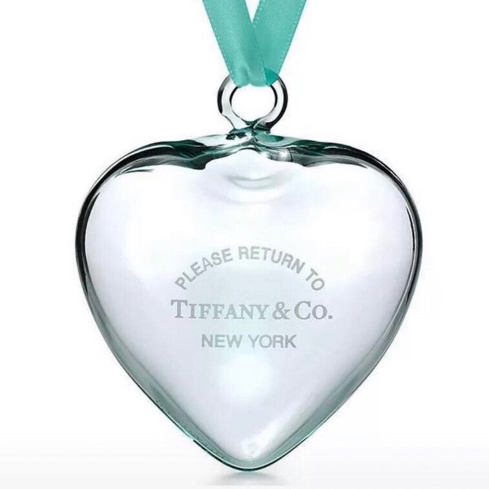 Tiffany&Co RTT Puffy Heart Ornament Crystal Blue Glass Christmas NEW in box